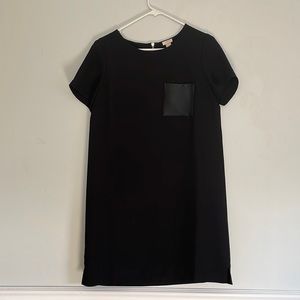 J Crew Black Shift Dress with Front Leather Pocket, Size Small